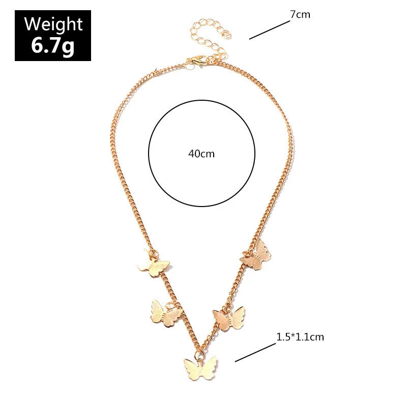 Vintage Multilayer Butterfly Necklace for Women Moon Star Charm Choker