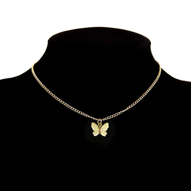 Vintage Butterfly Necklace Multilayer Pendant