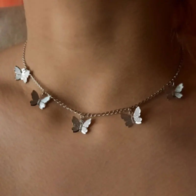 Vintage Butterfly Necklace Multilayer Pendant