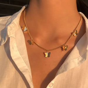 Vintage Multilayer Butterfly Necklace for Women Moon Star Charm Choker