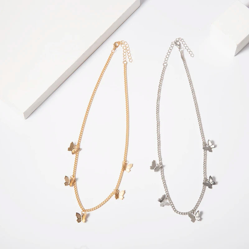 Vintage Multilayer Butterfly Necklace for Women Moon Star Charm Choker
