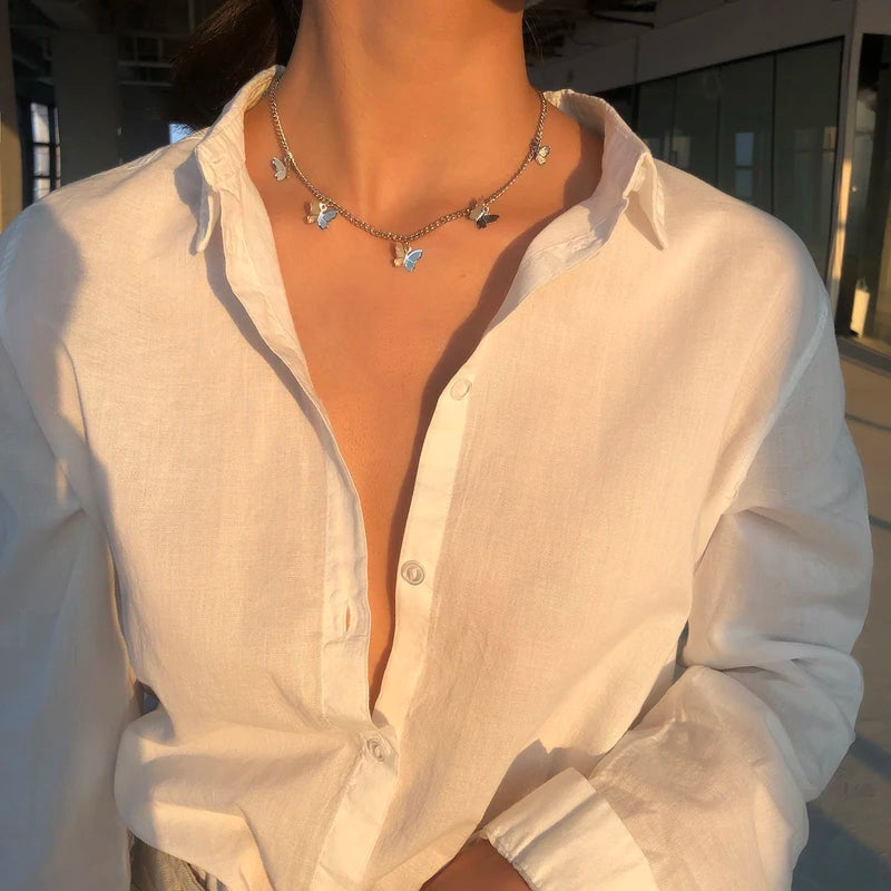 Vintage Multilayer Butterfly Necklace for Women Moon Star Charm Choker