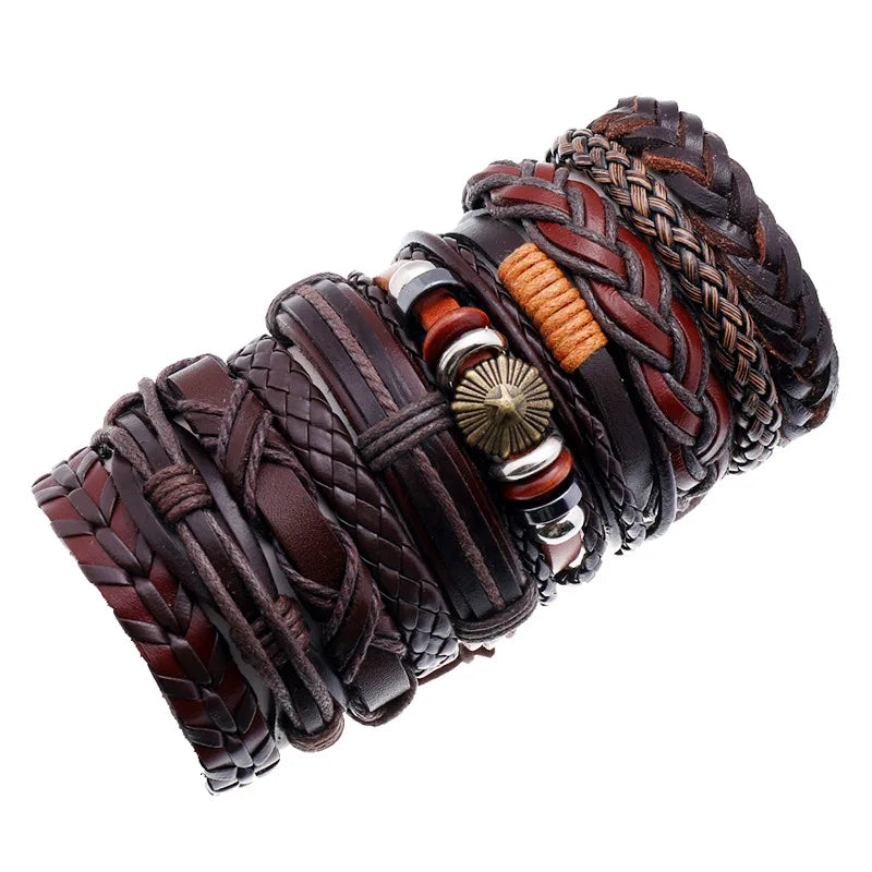 Vintage Leather Bracelet Set Men Women Wristbands Bangles Jewelry
