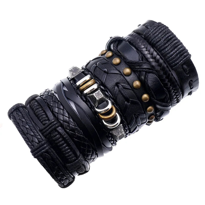 Vintage Leather Bracelet Set Men Women Wristbands Bangles Jewelry