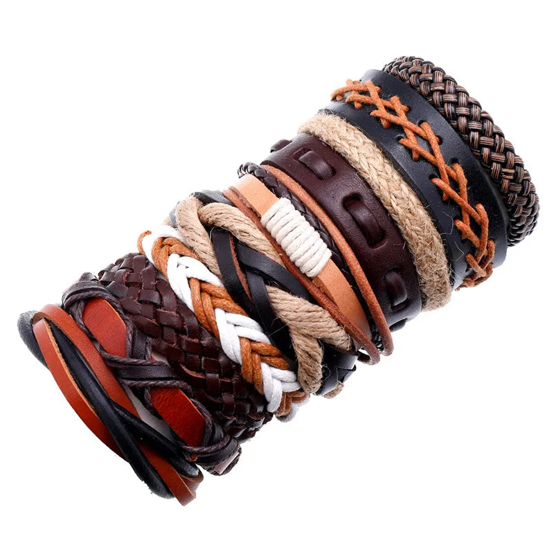 Vintage Leather Bracelet Set Men Women Wristbands Bangles Jewelry