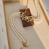 Vintage Pearl Rhinestone Necklace for Women Party Girls Butterfly Pendant Choker