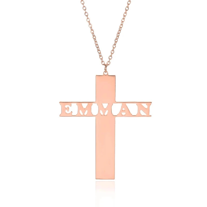 Vintage Stainless Steel Name Cross Necklace Jesus Pendant