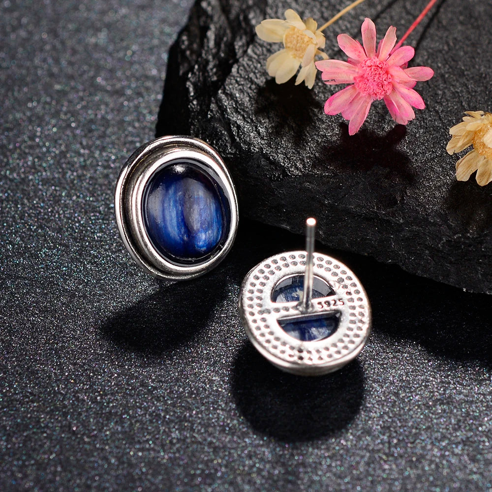 Vintage Natural Kyanite Stud Earring 925 Sterling Silver Jewelry