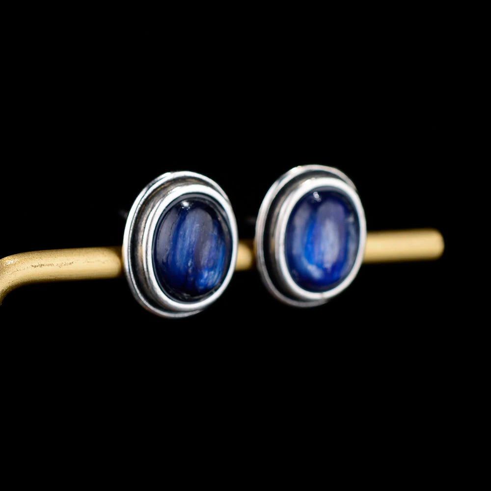 Vintage Natural Kyanite Stud Earring 925 Sterling Silver Jewelry