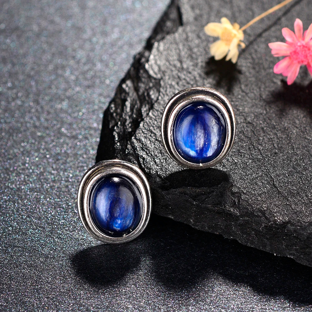 Vintage Natural Kyanite Stud Earring 925 Sterling Silver Jewelry
