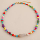 Vintage Agate Charm Choker Colorful Beads Necklace Irregular Turquoise Stone