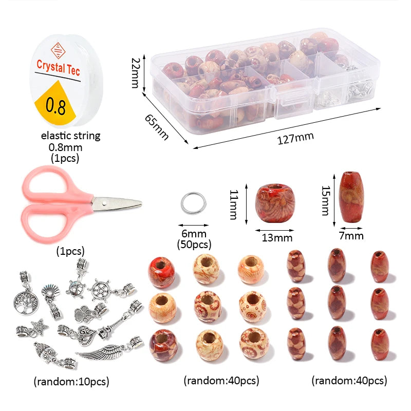 Vintage Big Hole Wood Beads Kit for DIY Jewelry