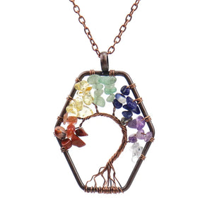 Vintage Crystal Gravel Tree Of Life Healthy Reiki Necklace
