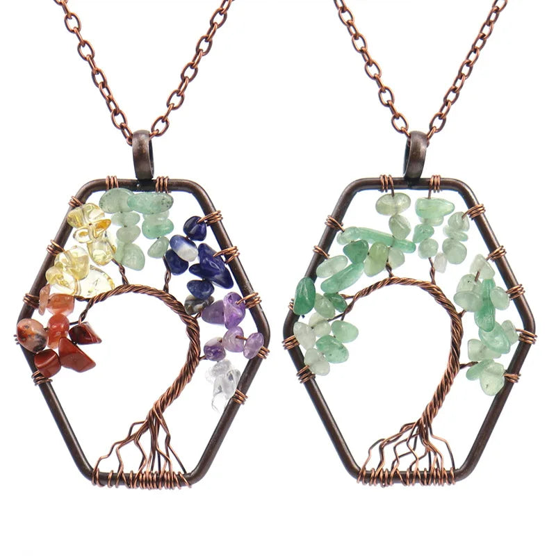 Vintage Crystal Gravel Tree Of Life Healthy Reiki Necklace