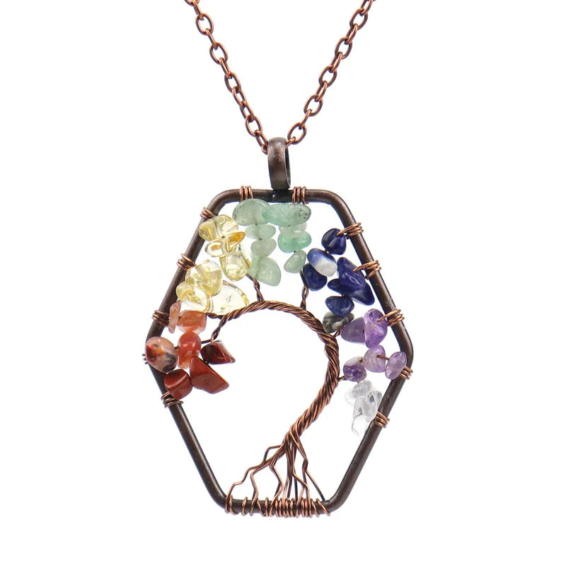 Vintage Crystal Gravel Tree Of Life Healthy Reiki Necklace