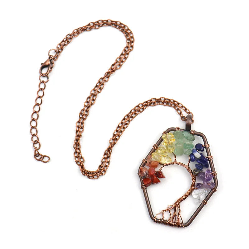 Vintage Crystal Gravel Tree Of Life Necklace
