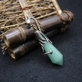 Vintage Crystal Pendant Hexagonal Healing Point Antique Copper Dragon