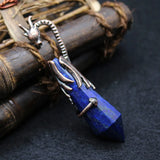 Vintage Crystal Pendant Hexagonal Healing Point Antique Copper Dragon
