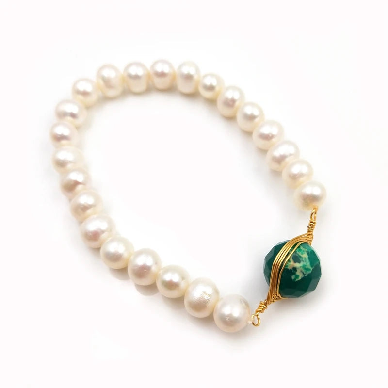 Freshwater Pearls Beads Bracelet for Women Crystal Charms Bangle