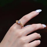 Labradorite Gray Moonstone Rings 14K Gem Open Rings Party Jewelry