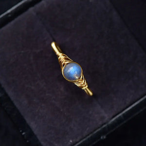 Labradorite Gray Moonstone Rings 14K Gem Open Rings Party Jewelry