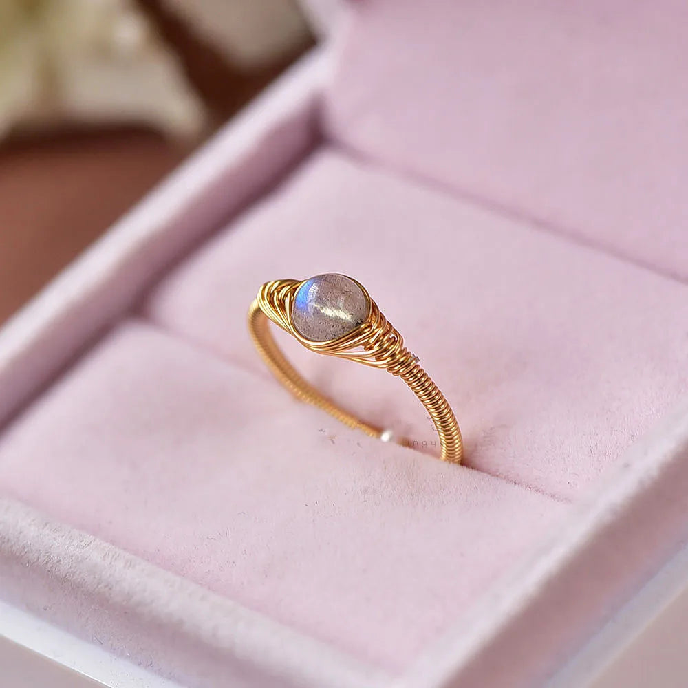 Labradorite Gray Moonstone Rings 14K Gem Open Rings Party Jewelry
