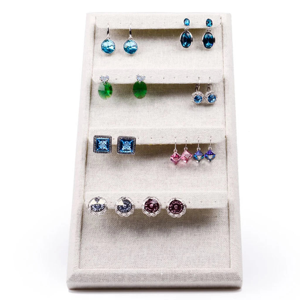 Vintage Linen Fabric 4-tier Ladder Display Stand Rack for Earrings Organizer