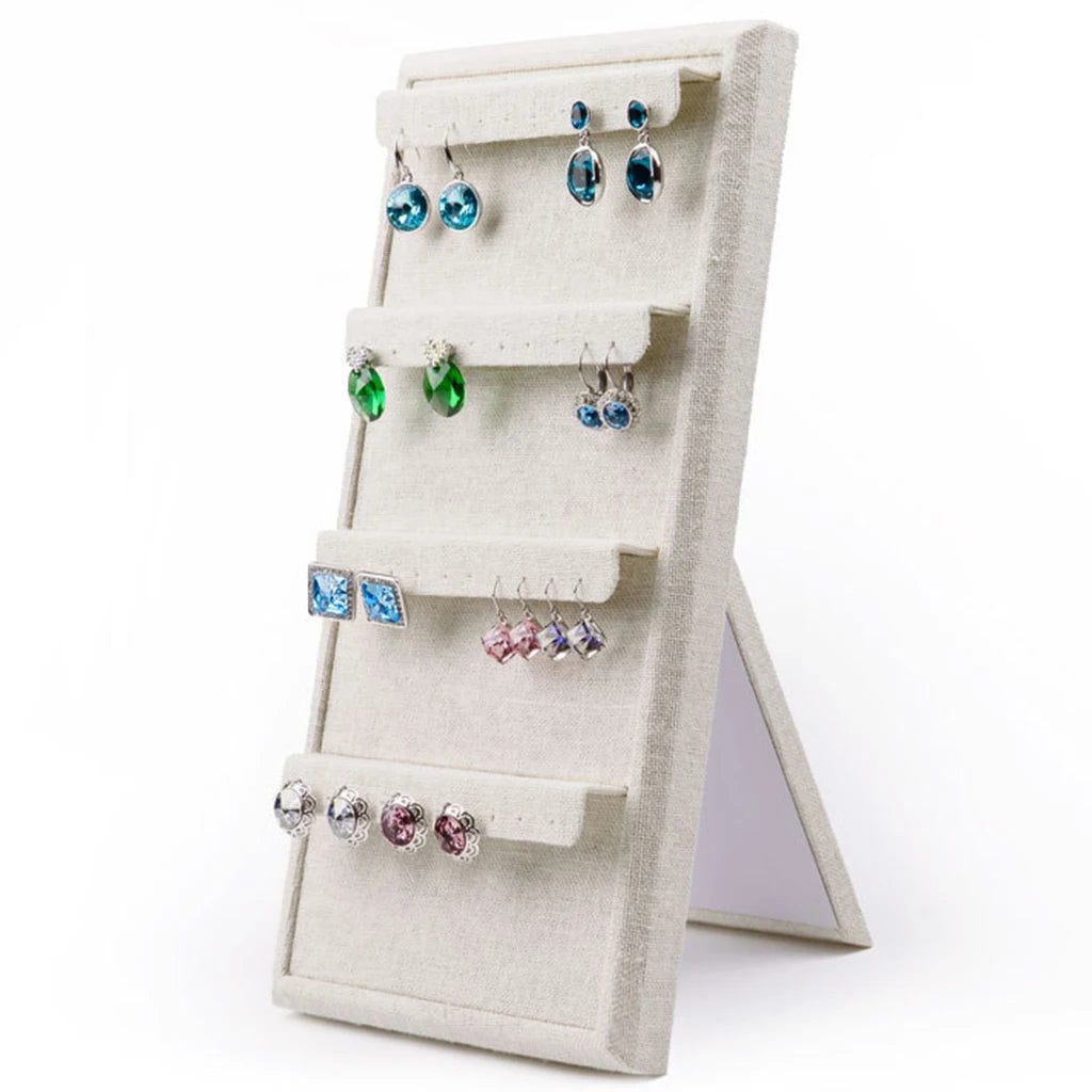 Vintage Linen Fabric 4-tier Ladder Display Stand Rack for Earrings Organizer