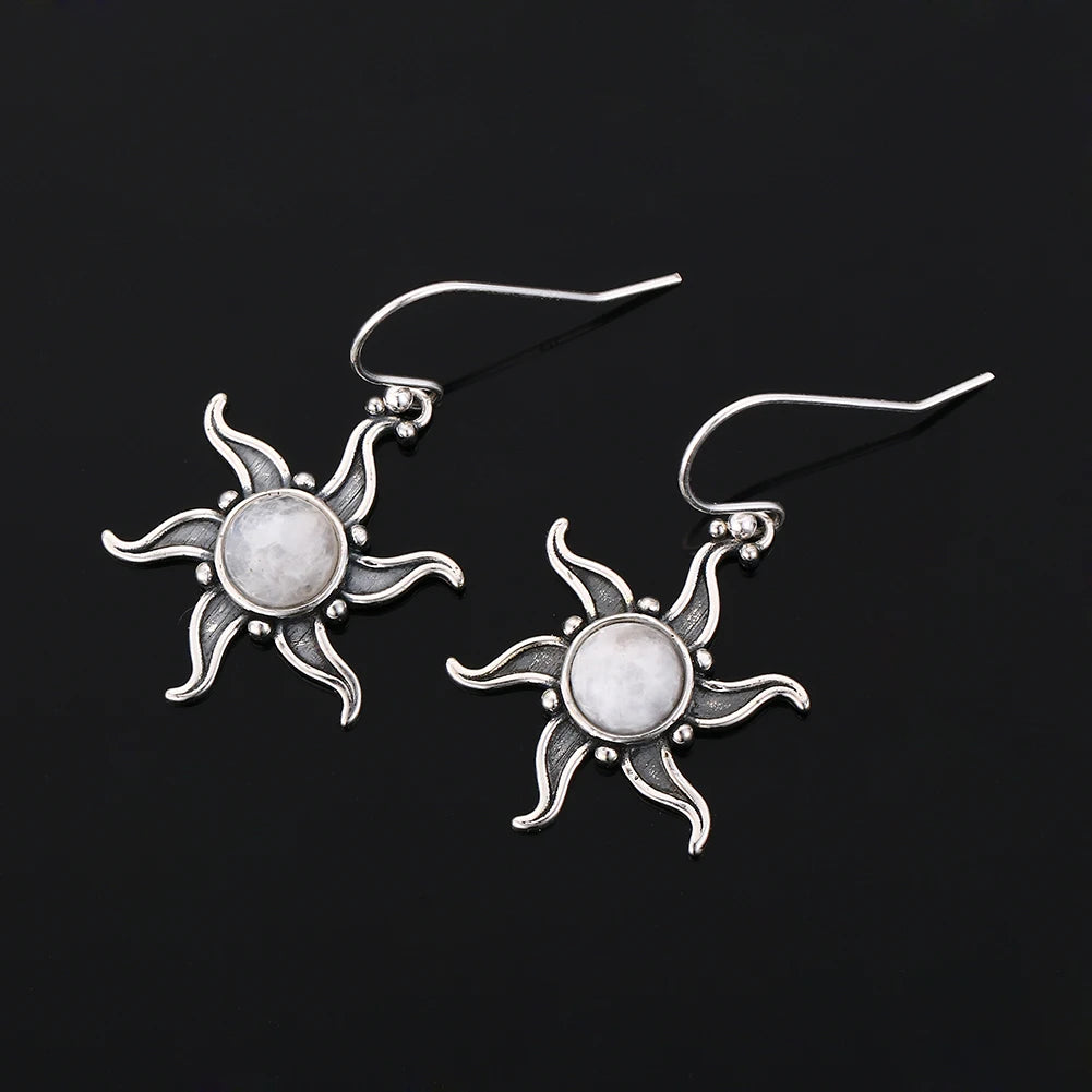 Vintage Moonstone Dangle Earrings 925 Silver Drop for Women