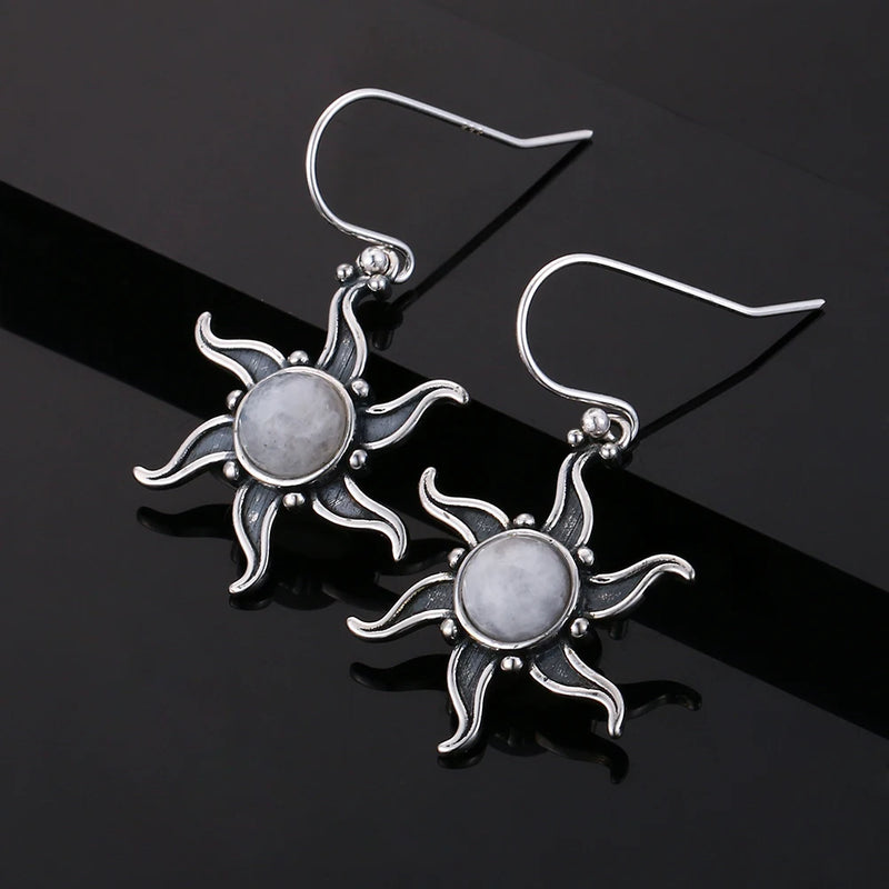 Vintage Moonstone Dangle Earrings 925 Silver Drop for Women