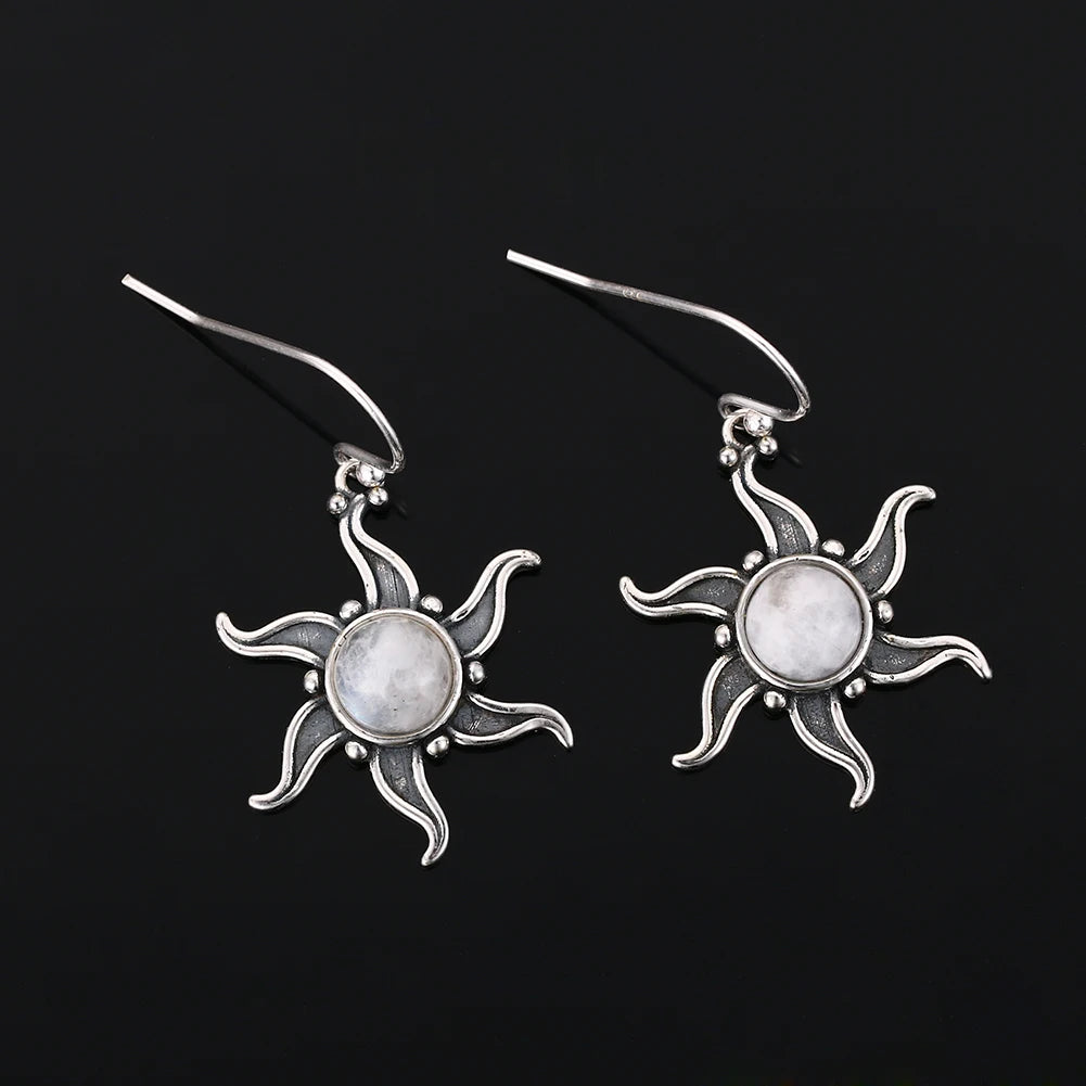 Vintage Moonstone Dangle Earrings 925 Silver Drop for Women
