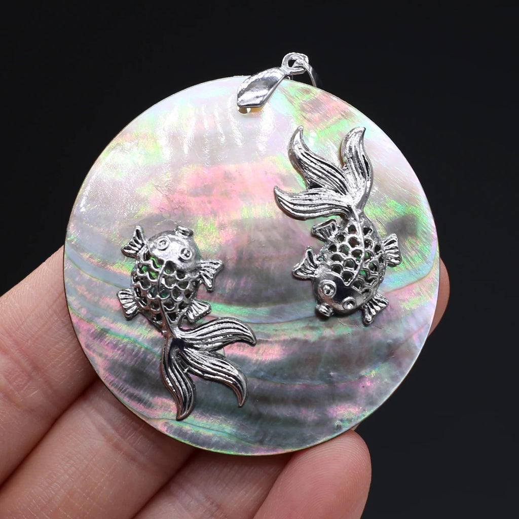 Vintage Mother of Pearl Shell Pendant Reiki Heal Fish for Jewelry Making