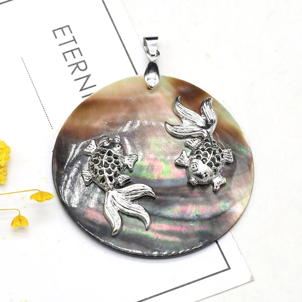 Vintage Mother of Pearl Shell Pendant Reiki Heal Fish for Jewelry Making