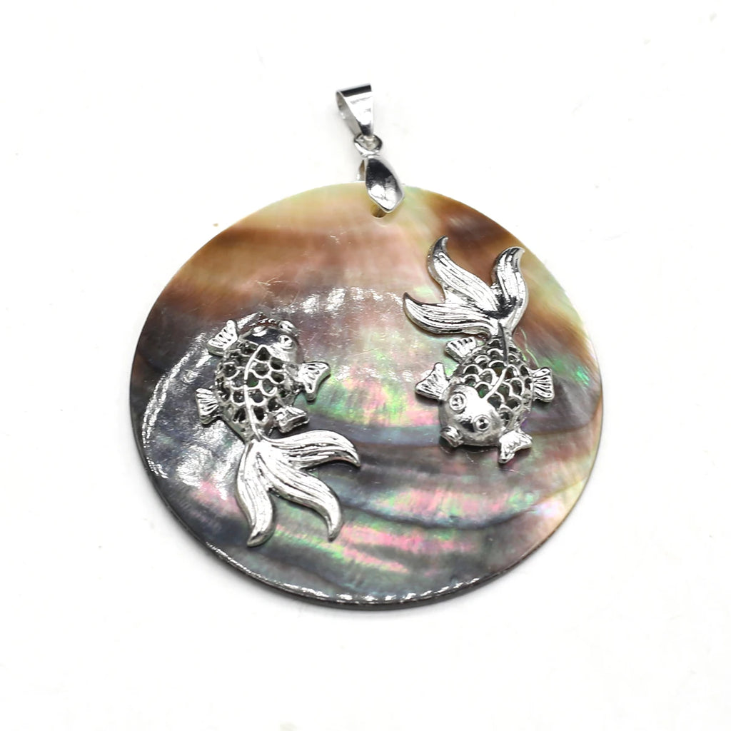 Vintage Mother of Pearl Shell Pendant Reiki Heal Fish for Jewelry Making