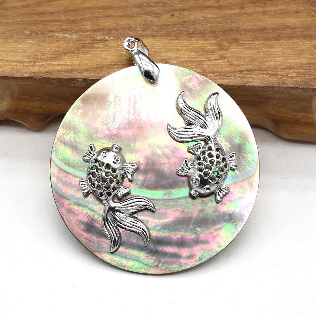 Vintage Mother of Pearl Shell Pendant Reiki Heal Fish for Jewelry Making