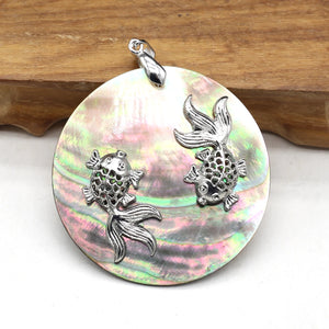 Vintage Mother of Pearl Shell Pendant Reiki Heal Fish for Jewelry Making