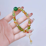 Vintage Green Agate Chalcedony Charm Beaded Strand Bracelet