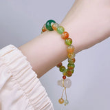 Vintage Green Agate Chalcedony Charm Beaded Strand Bracelet