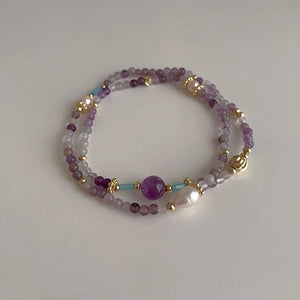 Vintage Natural Pearl Purple Crystal Stone Beaded Bracelet