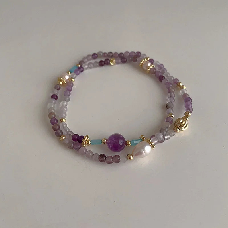 Vintage Natural Pearl Purple Crystal Stone Beaded Bracelet
