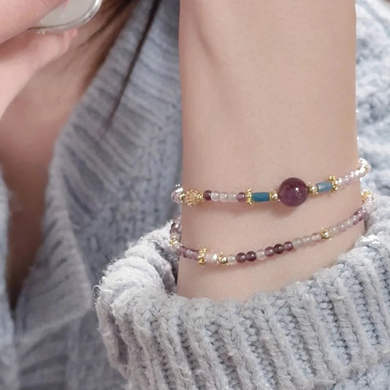 Vintage Natural Pearl Purple Crystal Stone Beaded Bracelet