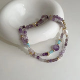 Vintage Natural Pearl Purple Crystal Stone Beaded Bracelet