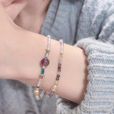 Vintage Natural Pearl Purple Crystal Stone Beaded Bracelet