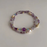 Vintage Natural Pearl Purple Crystal Stone Beaded Bracelet