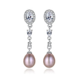 Vintage Natural Pearls Earrings 925 Sterling Silver Zircon Freshwater Pearl Stud