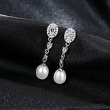 Vintage Natural Pearls Earrings 925 Sterling Silver Zircon Freshwater Pearl Stud