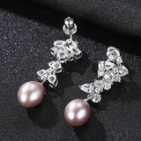 Vintage Natural Pearls Earrings 925 Sterling Silver Zircon Freshwater Pearl Stud