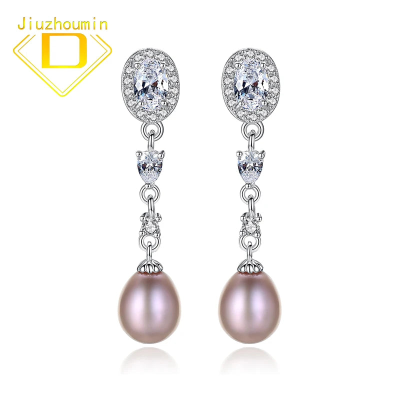 Vintage Natural Pearls Earrings 925 Sterling Silver Zircon Freshwater Pearl Stud
