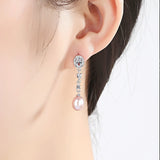 Vintage Natural Pearls Earrings 925 Sterling Silver Zircon Freshwater Pearl Stud