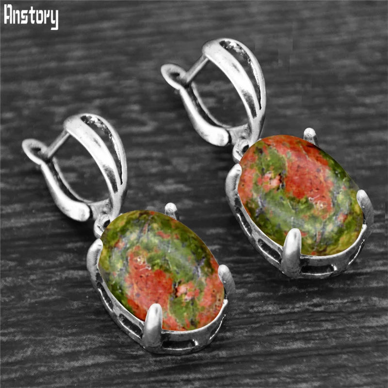 Vintage Natural Stone Claw Pendant Earrings